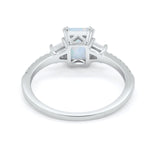 Emerald Cut Three Stone Wedding Ring Round Cubic Zirconia 925 Sterling Silver