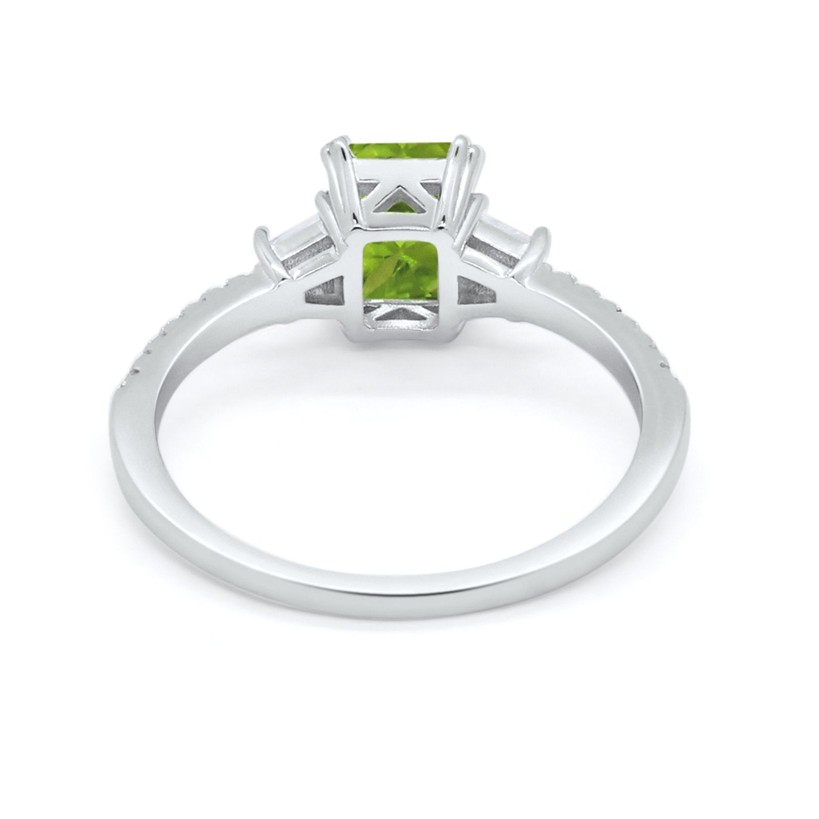 Emerald Cut Three Stone Wedding Ring Round Cubic Zirconia 925 Sterling Silver