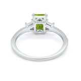 Emerald Cut Three Stone Wedding Ring Round Cubic Zirconia 925 Sterling Silver