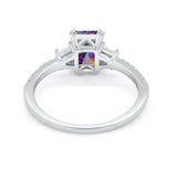 Emerald Cut Three Stone Wedding Ring Round Cubic Zirconia 925 Sterling Silver