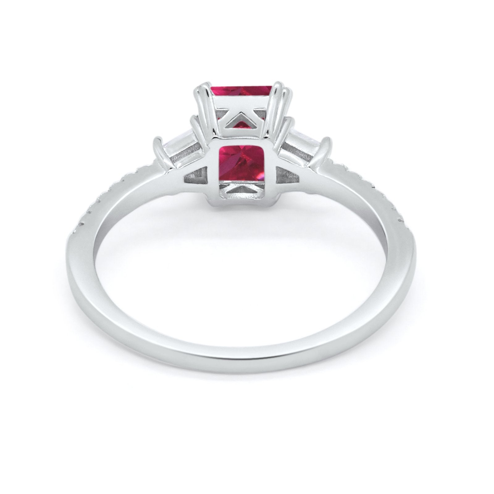 Emerald Cut Three Stone Wedding Ring Round Cubic Zirconia 925 Sterling Silver