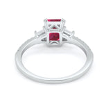 Emerald Cut Three Stone Wedding Ring Round Cubic Zirconia 925 Sterling Silver
