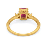 Emerald Cut Three Stone Wedding Ring Round Cubic Zirconia 925 Sterling Silver