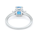 Emerald Cut Three Stone Wedding Ring Round Cubic Zirconia 925 Sterling Silver