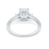 Emerald Cut Three Stone Wedding Ring Round Cubic Zirconia 925 Sterling Silver