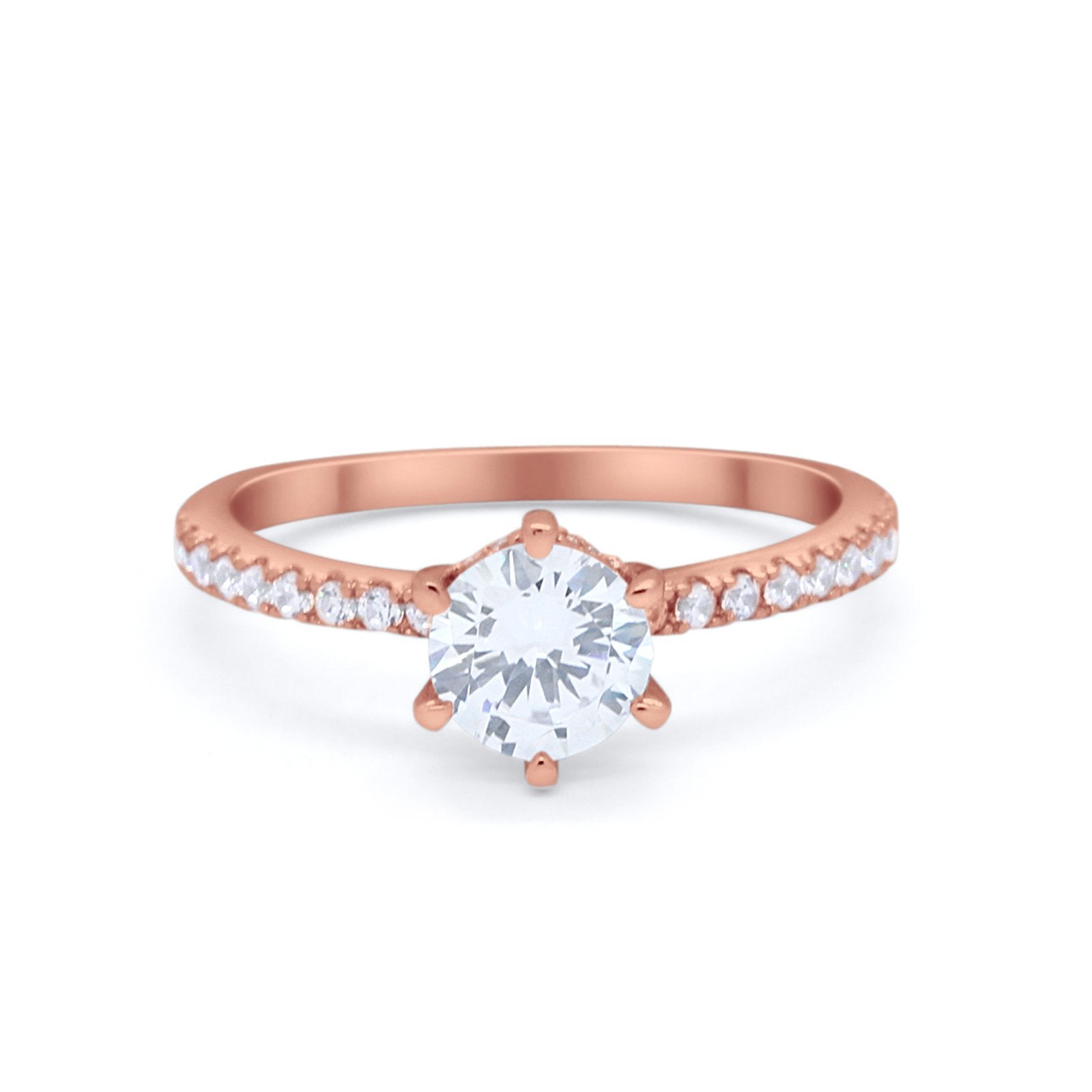 Art Deco Solitaire Accent Dazzling Wedding Ring Round Cubic Zirconia 925 Sterling Silver