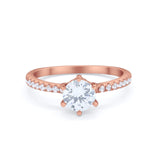 Art Deco Solitaire Accent Dazzling Wedding Ring Round Cubic Zirconia 925 Sterling Silver