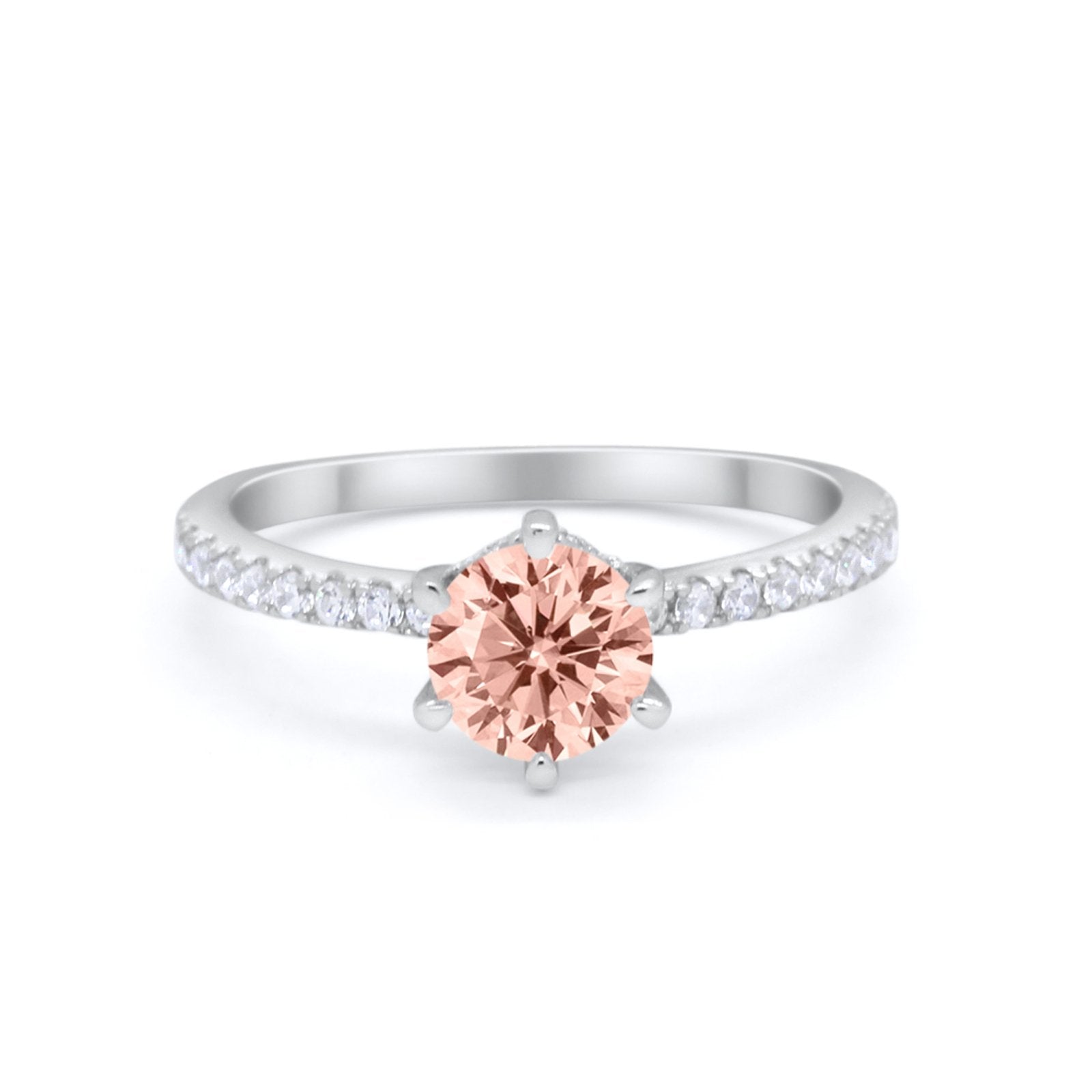 Art Deco Solitaire Accent Dazzling Wedding Ring Round Cubic Zirconia 925 Sterling Silver