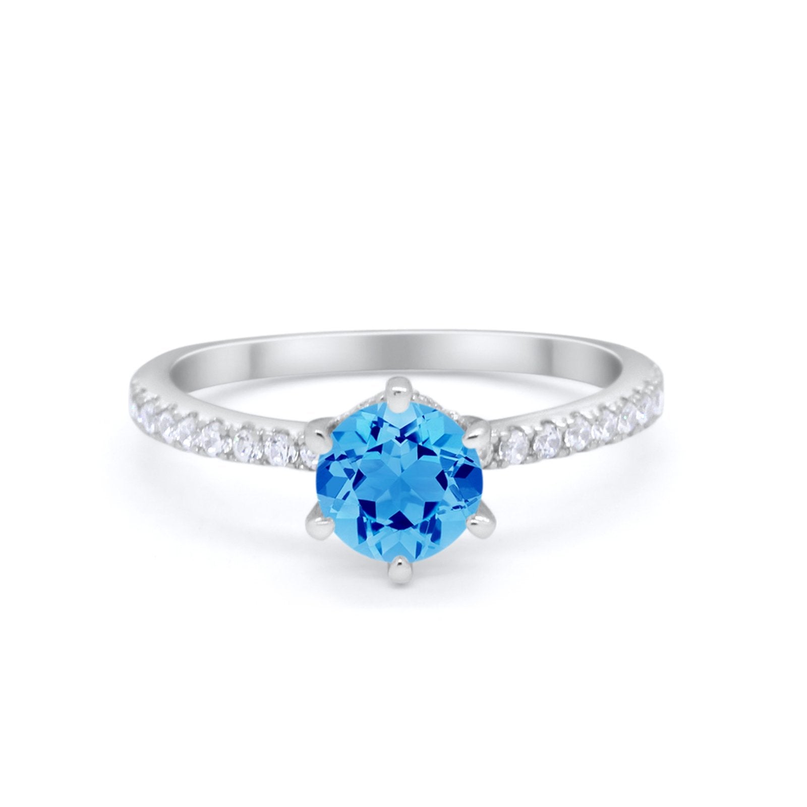 Art Deco Solitaire Accent Dazzling Wedding Ring Round Cubic Zirconia 925 Sterling Silver