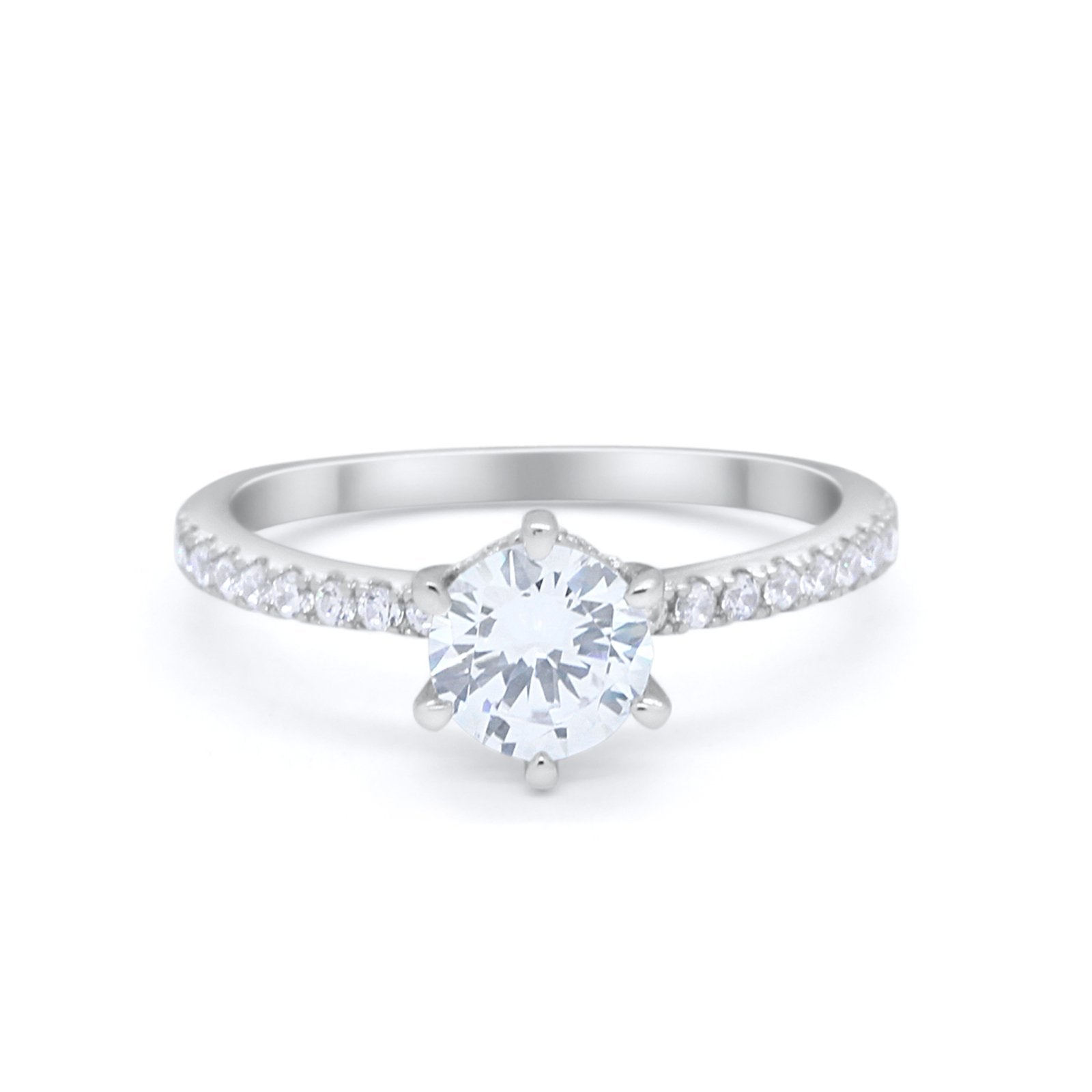 Art Deco Solitaire Accent Dazzling Wedding Ring Round Cubic Zirconia 925 Sterling Silver