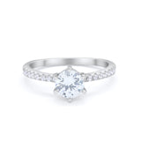 Art Deco Solitaire Accent Dazzling Wedding Ring Round Cubic Zirconia 925 Sterling Silver