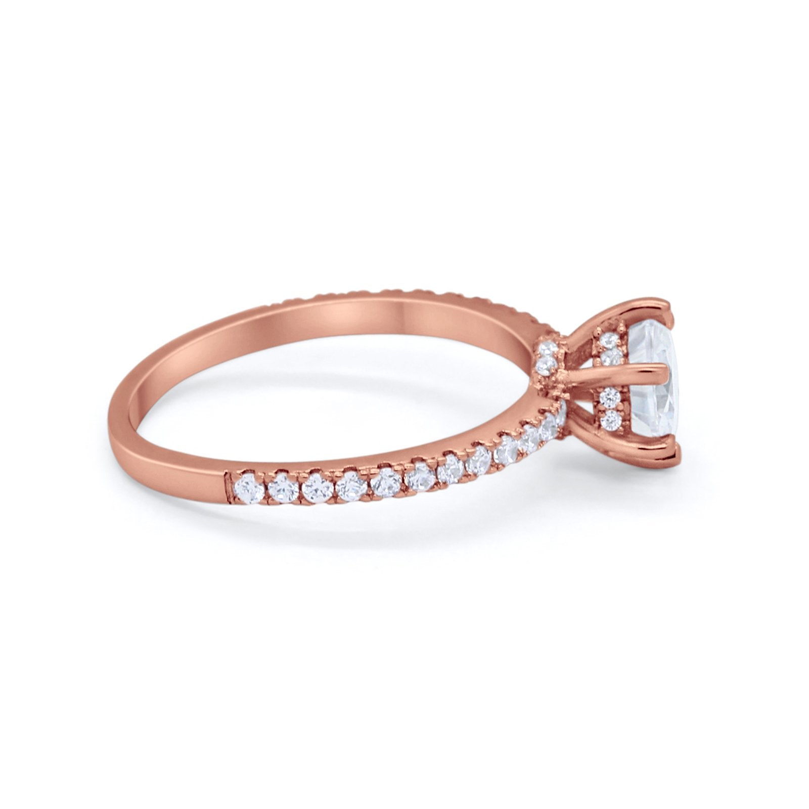 Art Deco Solitaire Accent Dazzling Wedding Ring Round Cubic Zirconia 925 Sterling Silver