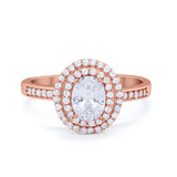 Art Deco Halo Wedding Ring Simulated Cubic Zirconia 925 Sterling Silver