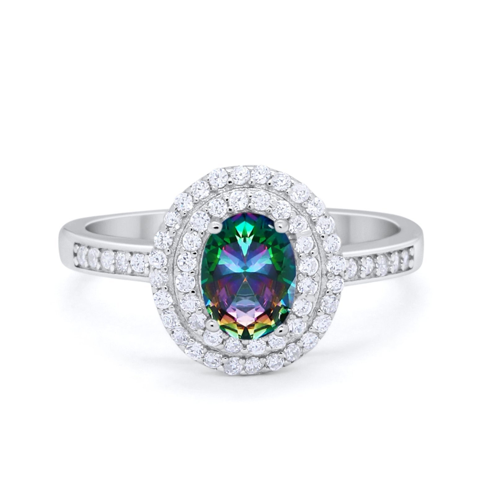 Art Deco Halo Wedding Ring Simulated Cubic Zirconia 925 Sterling Silver