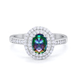 Art Deco Halo Wedding Ring Simulated Cubic Zirconia 925 Sterling Silver