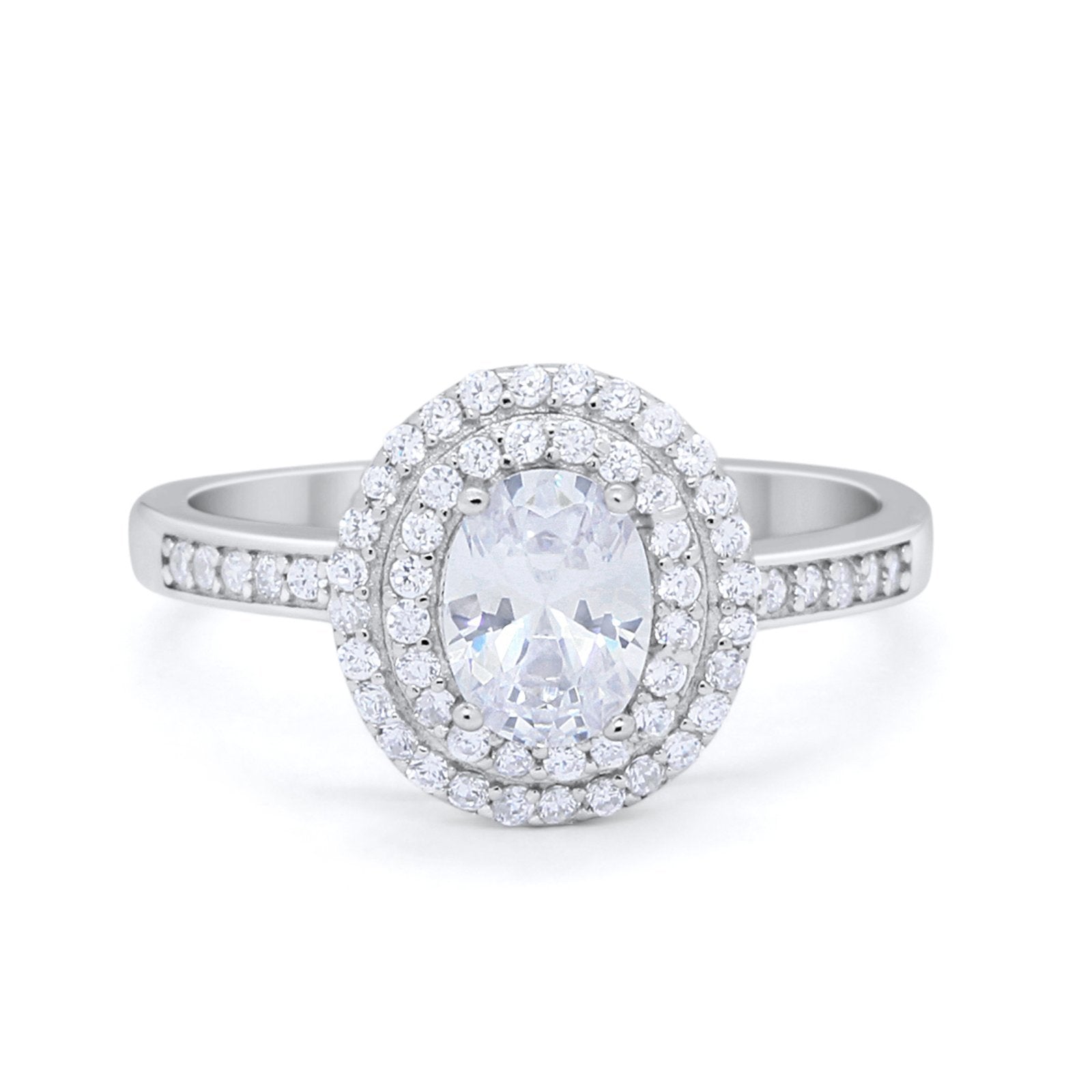 Art Deco Halo Wedding Ring Simulated Cubic Zirconia 925 Sterling Silver