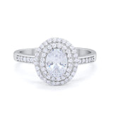 Art Deco Halo Wedding Ring Simulated Cubic Zirconia 925 Sterling Silver