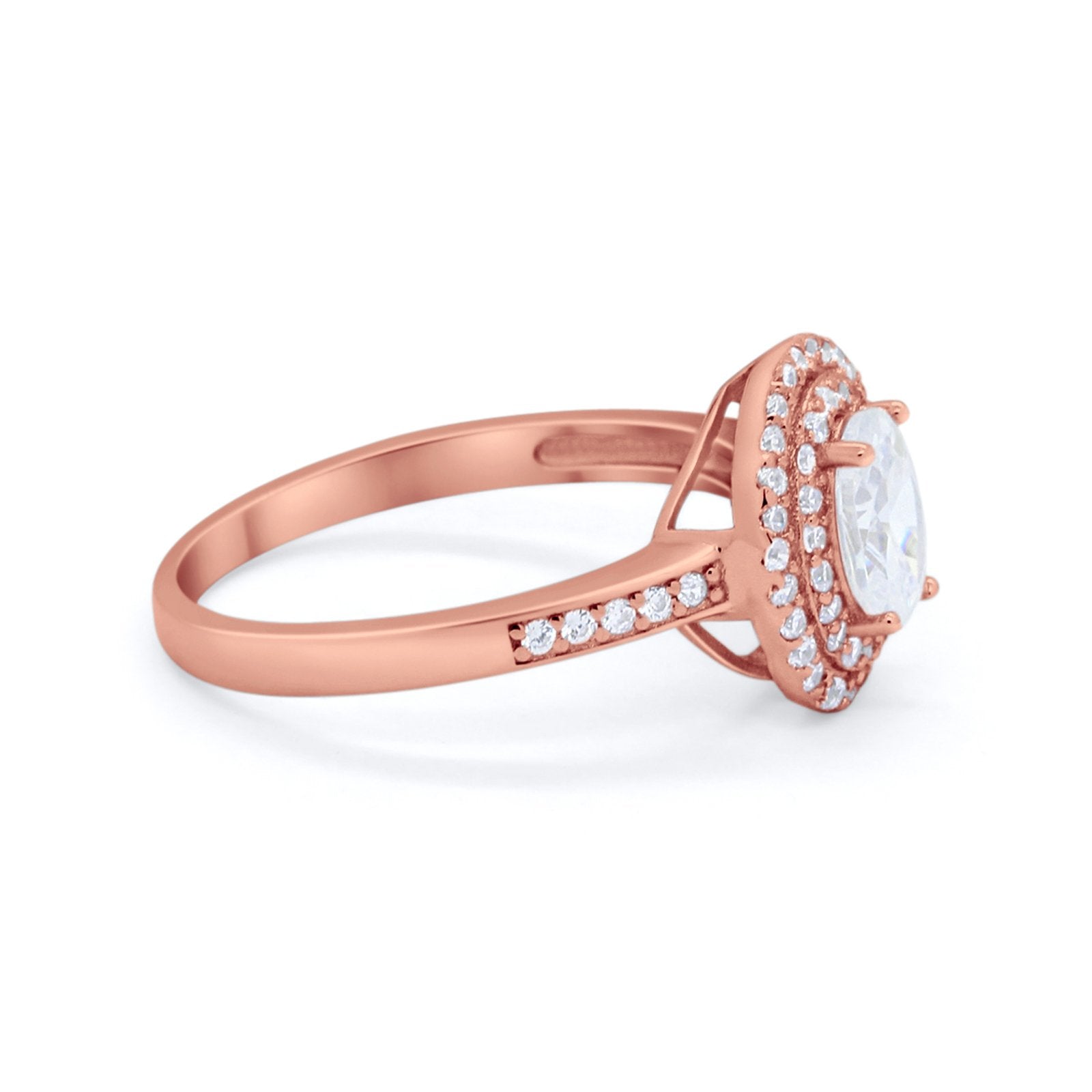 Art Deco Halo Wedding Ring Simulated Cubic Zirconia 925 Sterling Silver