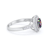 Art Deco Halo Wedding Ring Simulated Cubic Zirconia 925 Sterling Silver