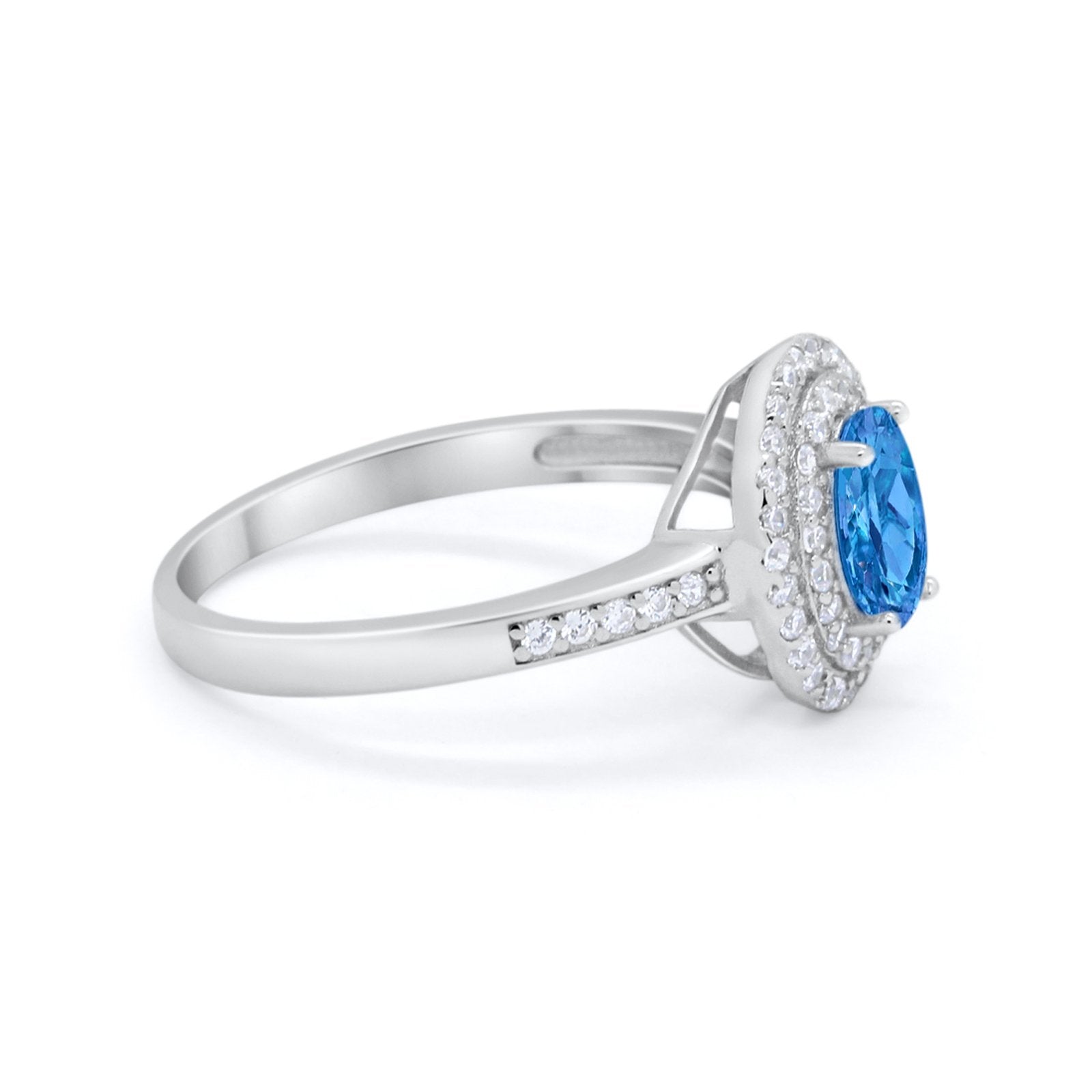 Art Deco Halo Wedding Ring Simulated Cubic Zirconia 925 Sterling Silver