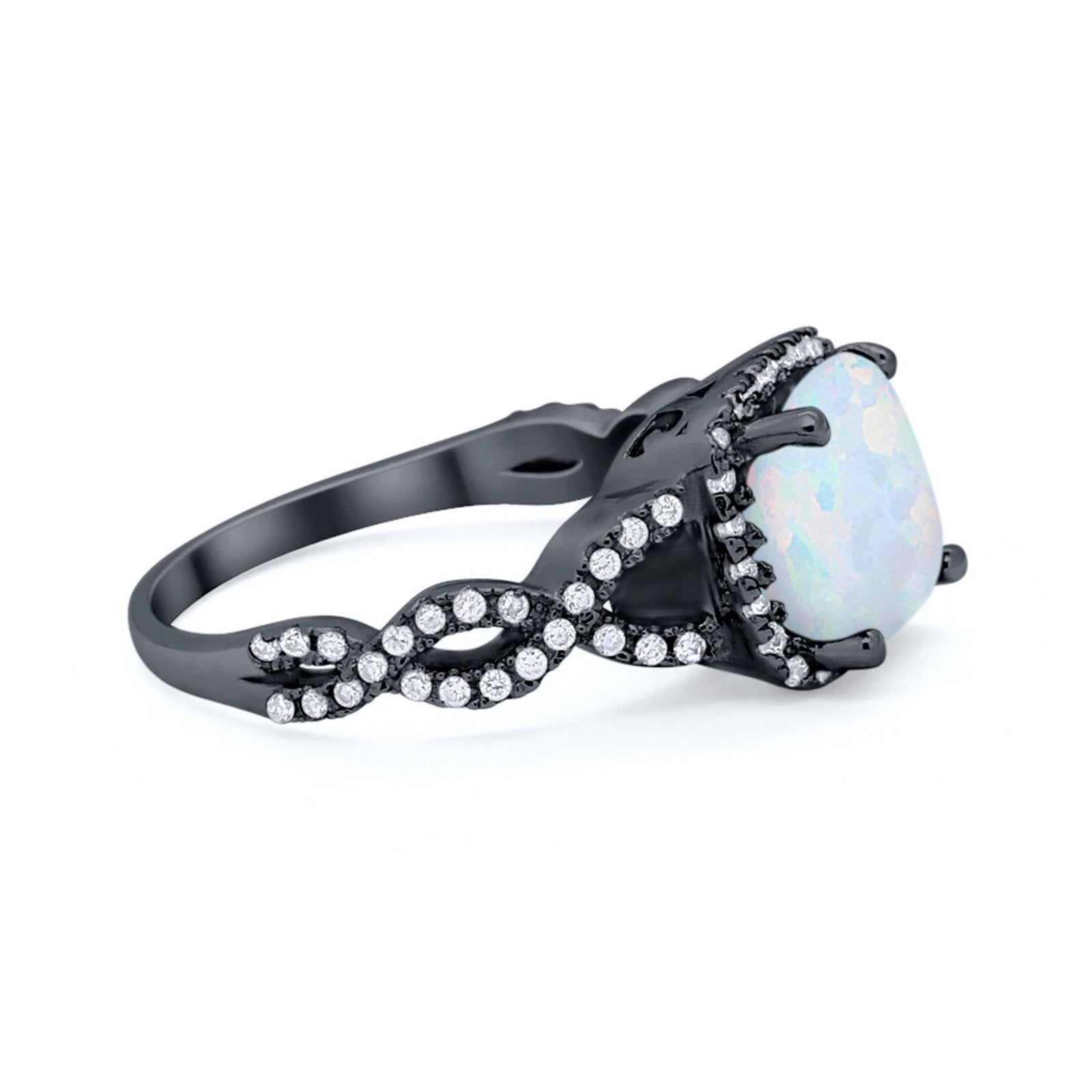 Cushion Cut Twisted Infinity Shank Wedding Ring Round Cubic Zirconia 925 Sterling Silver