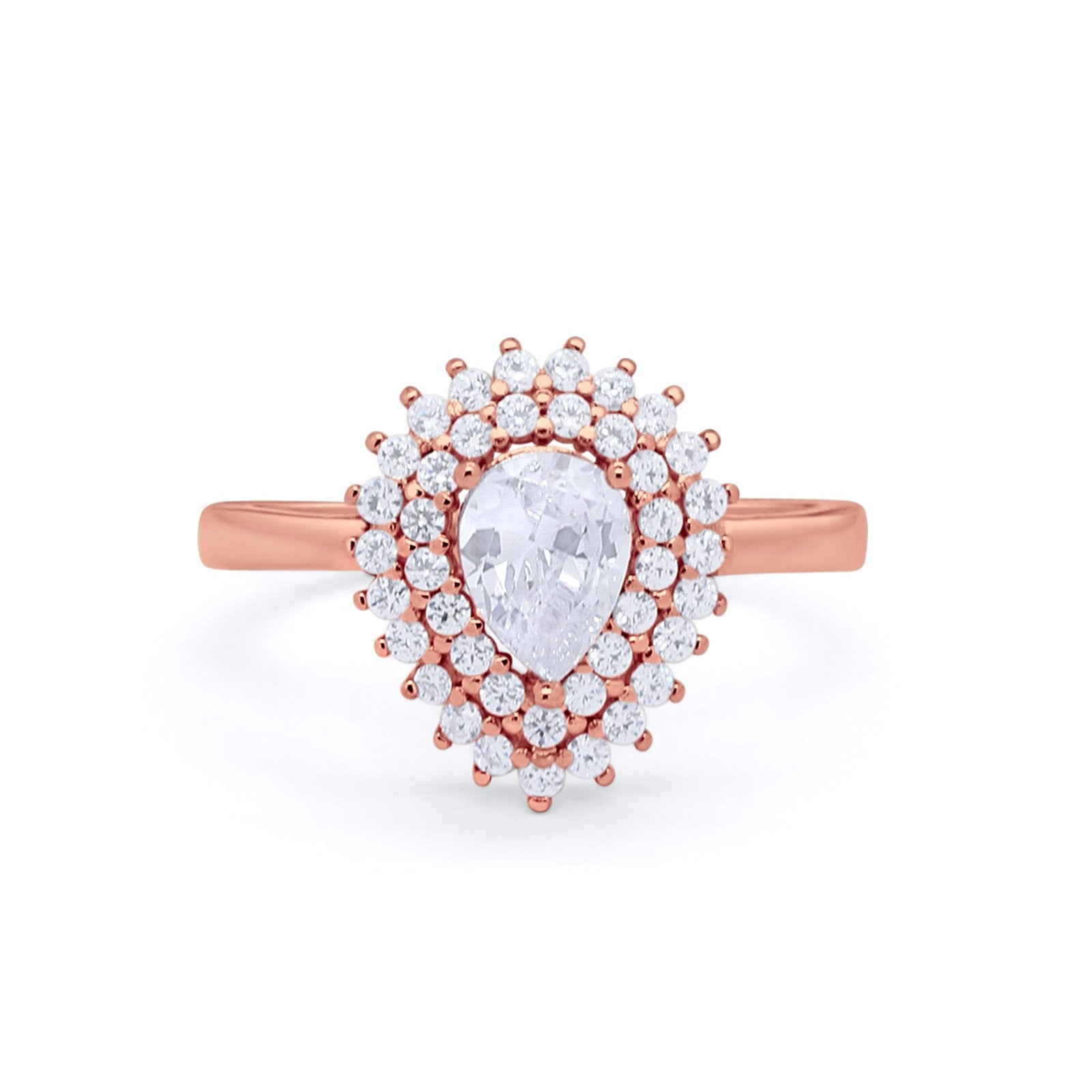 Teardrop Pear Wedding Engagement Bridal Ring Round Cubic Zirconia 925 Sterling Silver