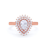 Teardrop Pear Wedding Engagement Bridal Ring Round Cubic Zirconia 925 Sterling Silver