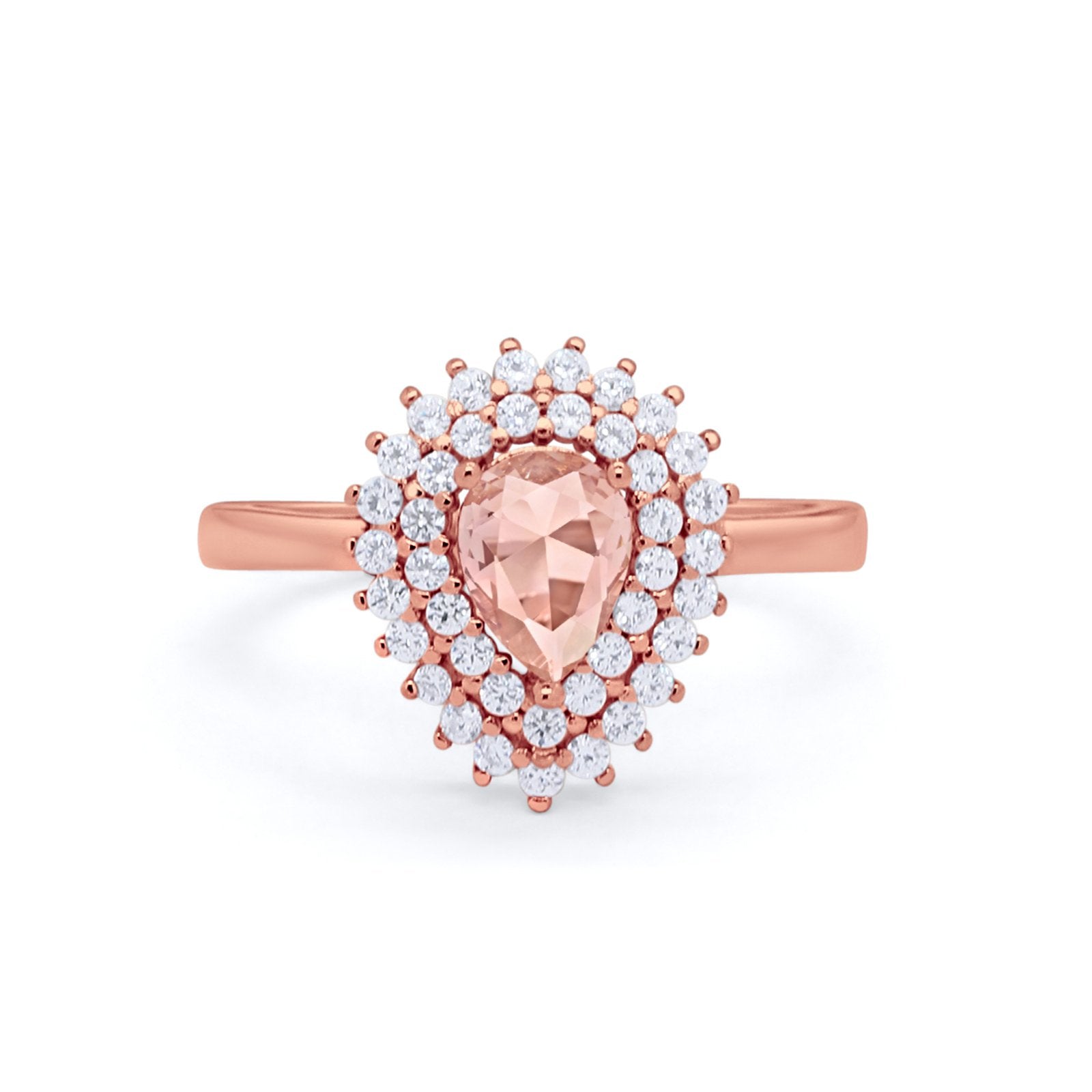 Teardrop Pear Wedding Engagement Bridal Ring Round Cubic Zirconia 925 Sterling Silver