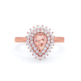 Teardrop Pear Wedding Engagement Bridal Ring Round Cubic Zirconia 925 Sterling Silver