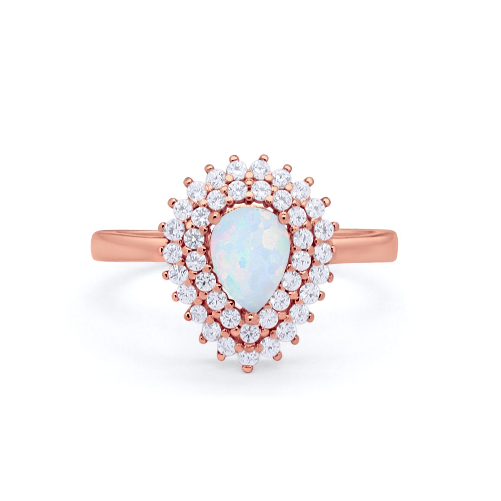 Teardrop Pear Wedding Engagement Bridal Ring Round Cubic Zirconia 925 Sterling Silver