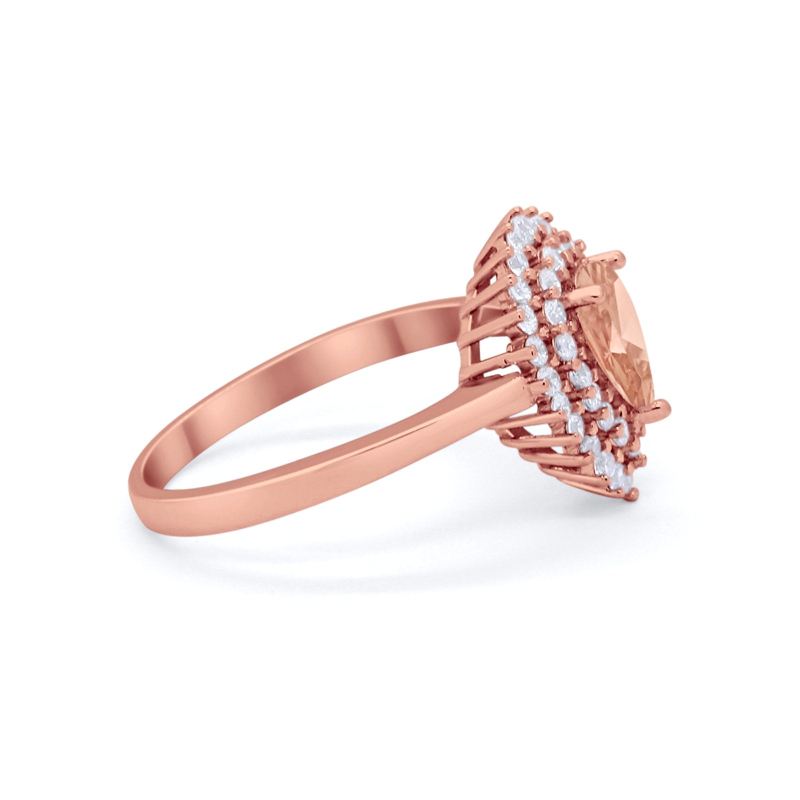 Teardrop Pear Wedding Engagement Bridal Ring Round Cubic Zirconia 925 Sterling Silver