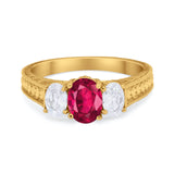 Art Deco Oval Three Stone Wedding Bridal Ring Round Cubic Zirconia 925 Sterling Silver