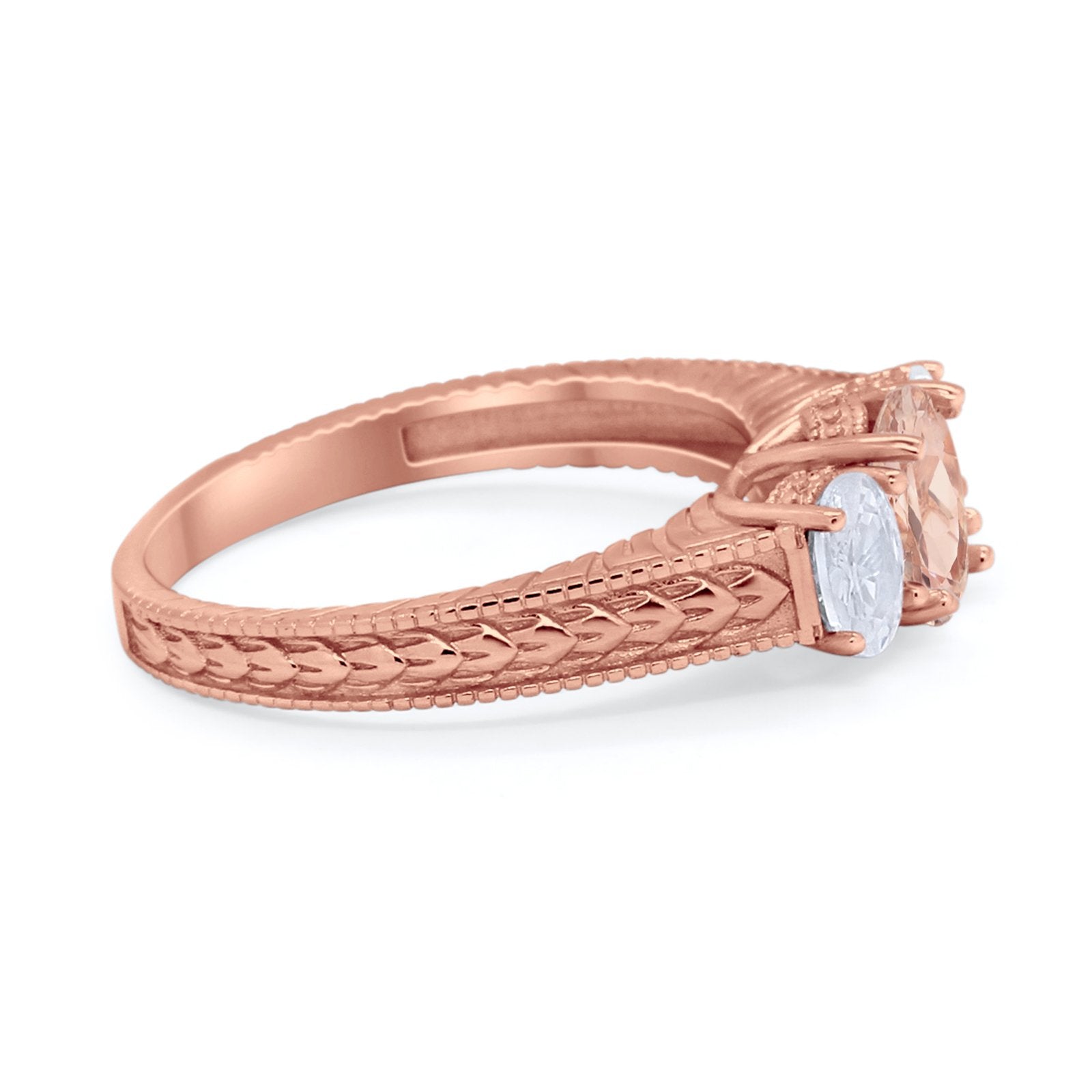 Art Deco Oval Three Stone Wedding Bridal Ring Round Cubic Zirconia 925 Sterling Silver