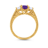 Art Deco Oval Three Stone Wedding Bridal Ring Round Cubic Zirconia 925 Sterling Silver