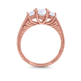 Art Deco Oval Three Stone Wedding Bridal Ring Round Cubic Zirconia 925 Sterling Silver