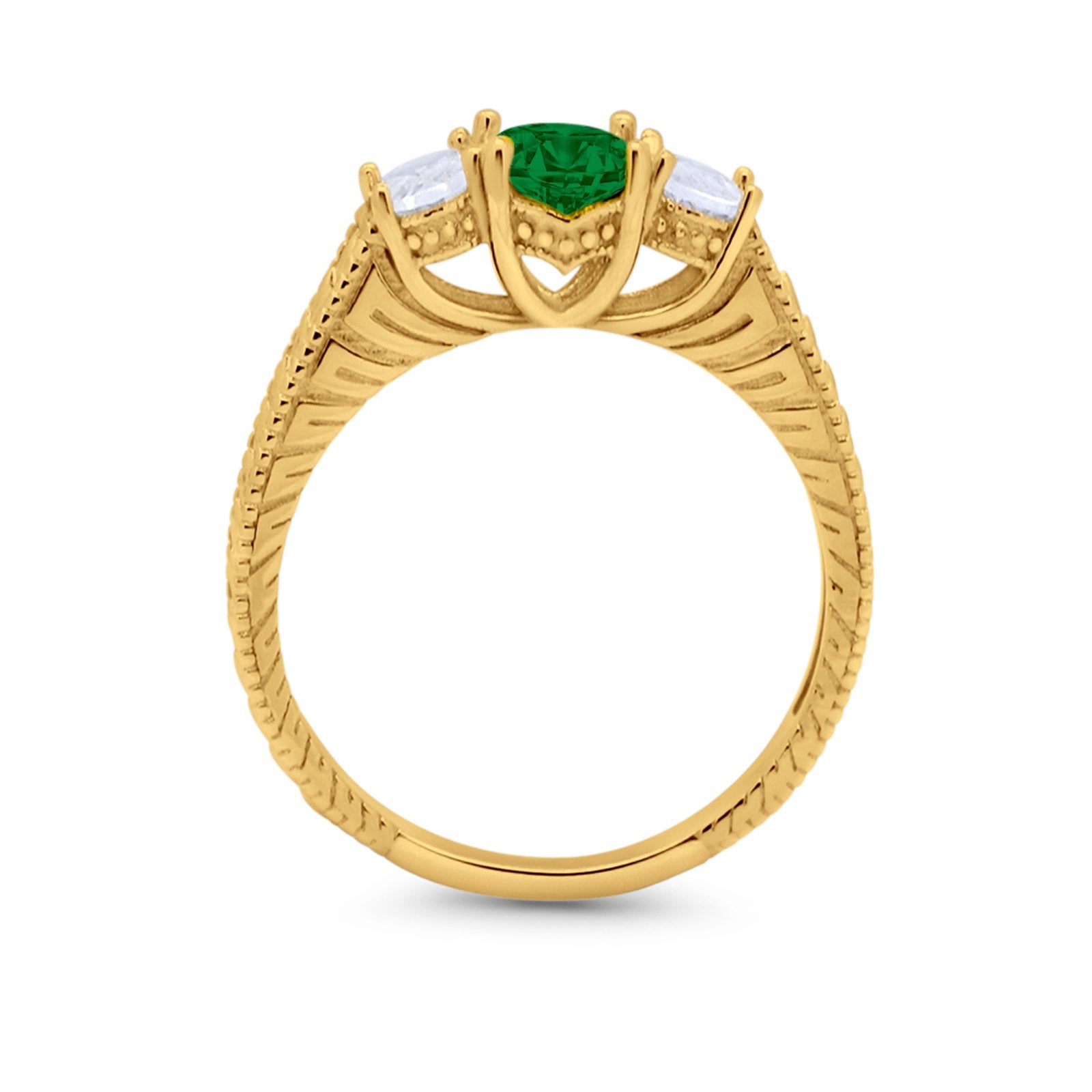 Art Deco Oval Three Stone Wedding Bridal Ring Round Cubic Zirconia 925 Sterling Silver