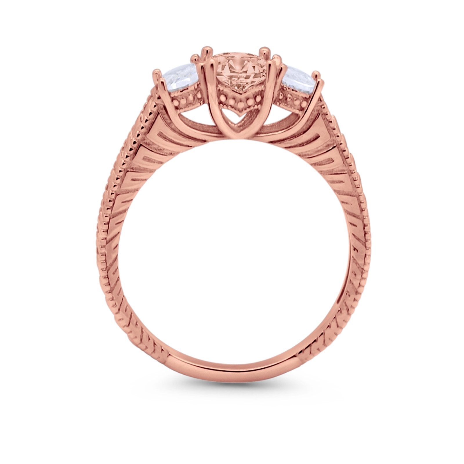 Art Deco Oval Three Stone Wedding Bridal Ring Round Cubic Zirconia 925 Sterling Silver