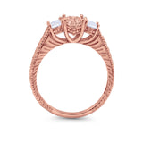 Art Deco Oval Three Stone Wedding Bridal Ring Round Cubic Zirconia 925 Sterling Silver