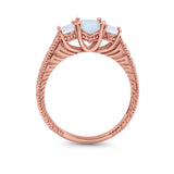 Art Deco Oval Three Stone Wedding Bridal Ring Round Cubic Zirconia 925 Sterling Silver