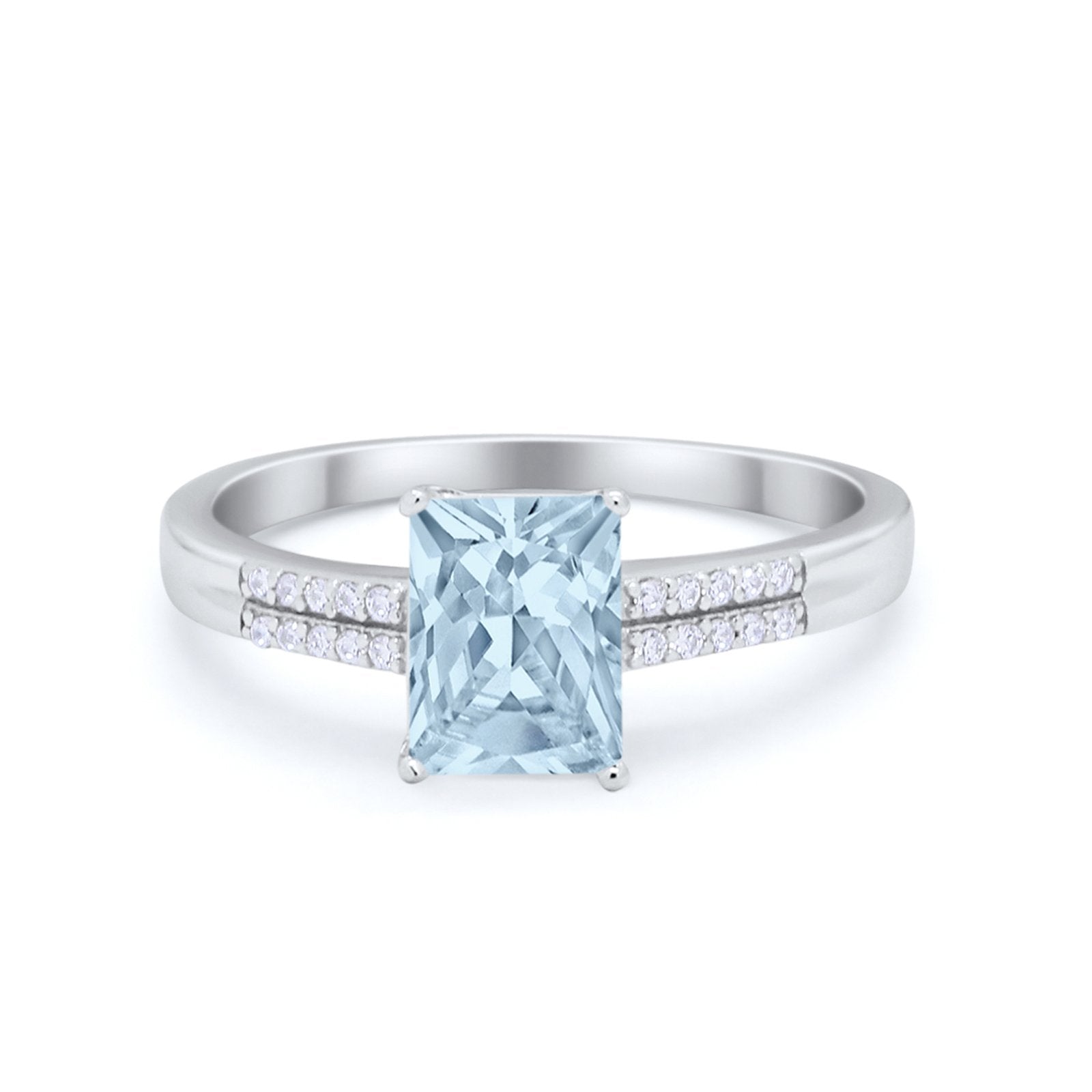 Art Deco Emerald Cut Wedding Engagement Ring Round Cubic Zirconia 925 Sterling Silver