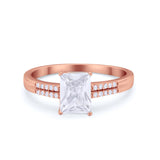 Art Deco Emerald Cut Wedding Engagement Ring Round Cubic Zirconia 925 Sterling Silver