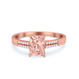 Art Deco Emerald Cut Wedding Engagement Ring Round Cubic Zirconia 925 Sterling Silver