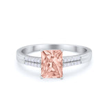 Art Deco Emerald Cut Wedding Engagement Ring Round Cubic Zirconia 925 Sterling Silver