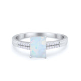 Art Deco Emerald Cut Wedding Engagement Ring Round Cubic Zirconia 925 Sterling Silver