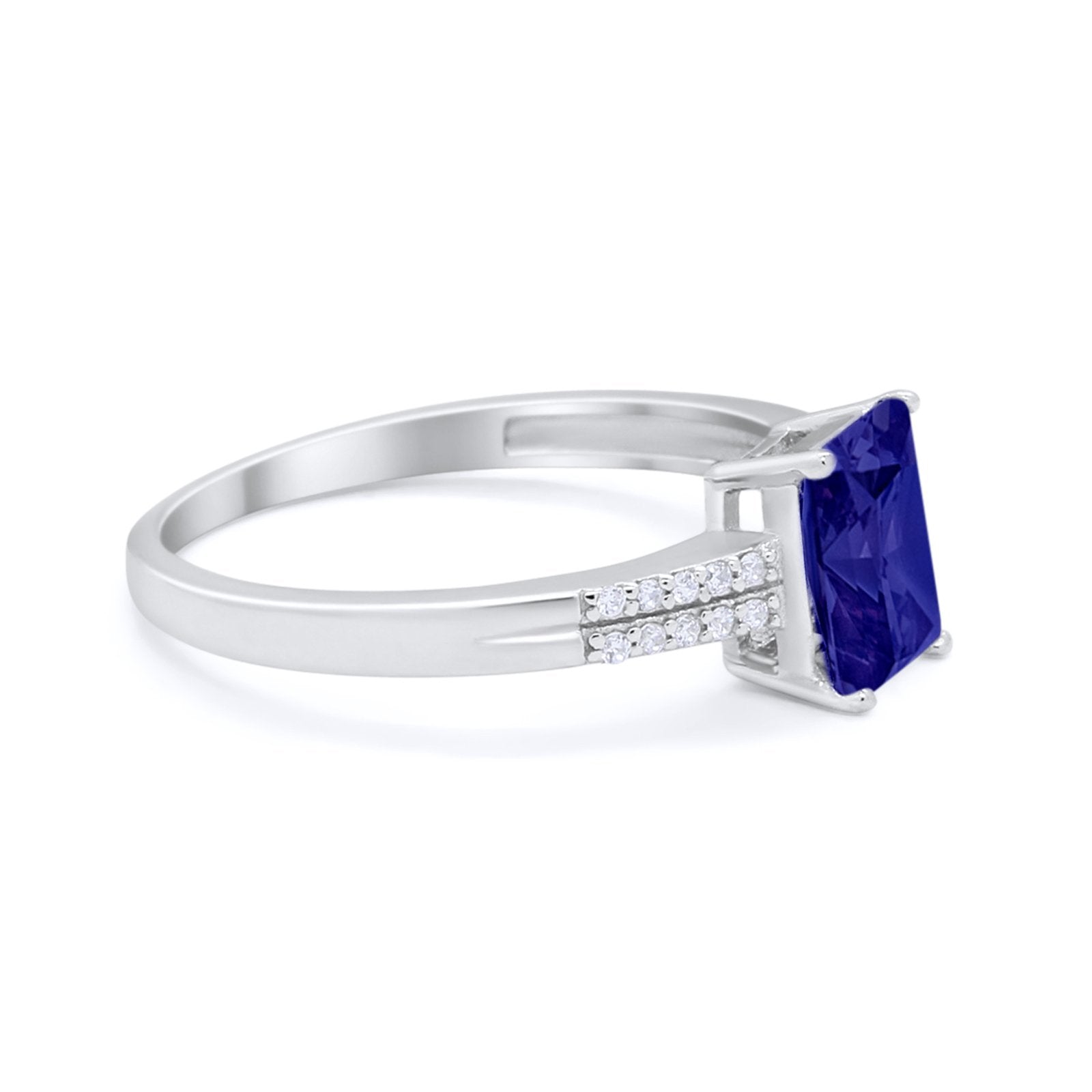 Art Deco Emerald Cut Wedding Engagement Ring Round Cubic Zirconia 925 Sterling Silver