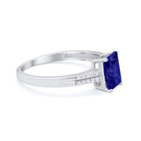 Art Deco Emerald Cut Wedding Engagement Ring Round Cubic Zirconia 925 Sterling Silver