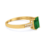 Art Deco Emerald Cut Wedding Engagement Ring Round Cubic Zirconia 925 Sterling Silver