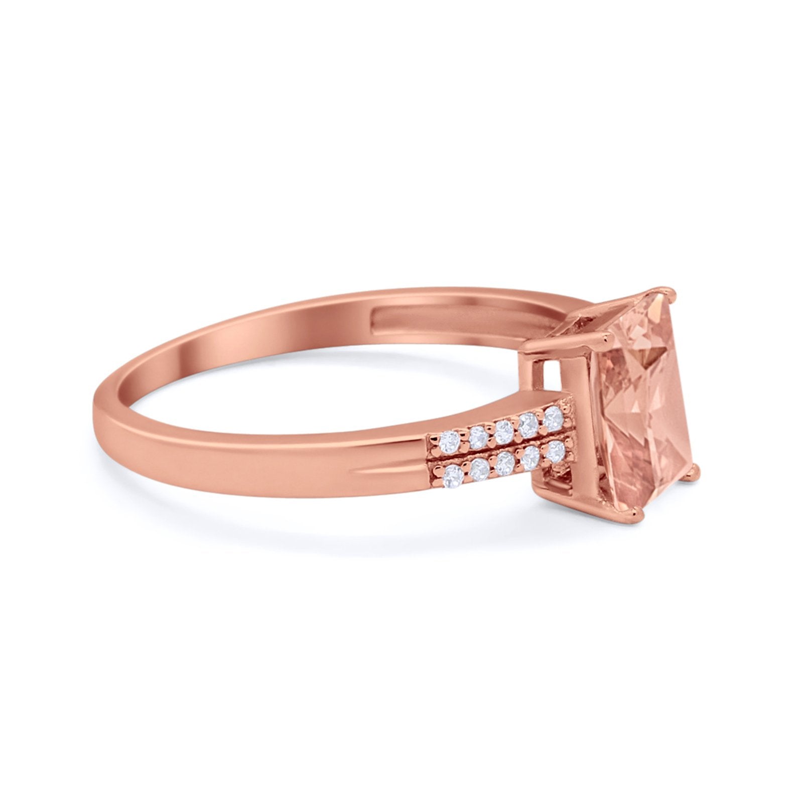 Art Deco Emerald Cut Wedding Engagement Ring Round Cubic Zirconia 925 Sterling Silver