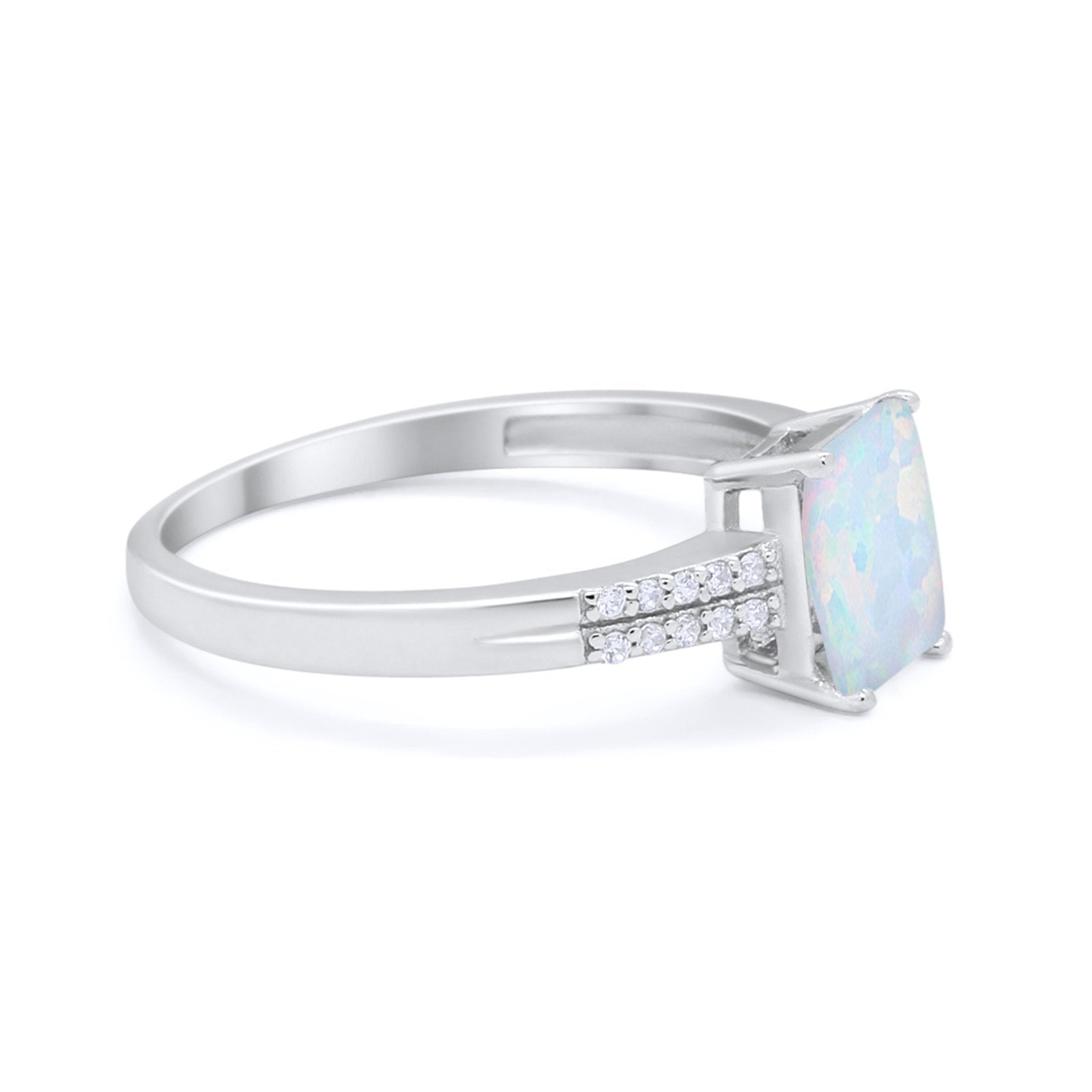 Art Deco Emerald Cut Wedding Engagement Ring Round Cubic Zirconia 925 Sterling Silver