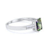 Art Deco Emerald Cut Wedding Engagement Ring Round Cubic Zirconia 925 Sterling Silver